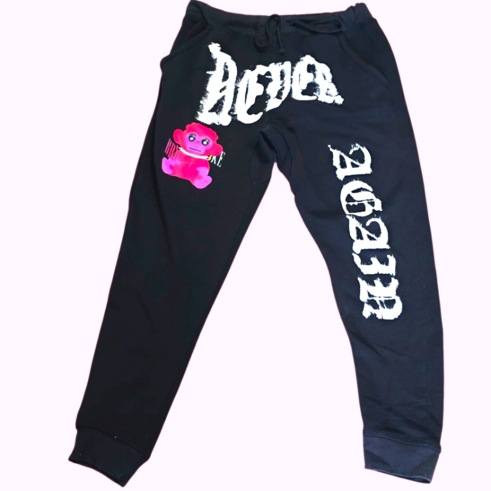 Men's Black Joggers with Pink Bear by [Brand]